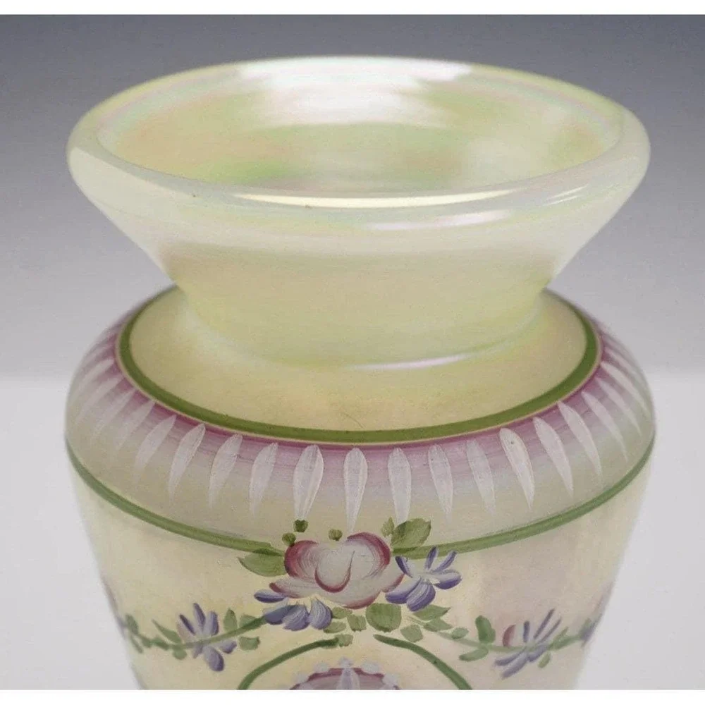 Fenton Iridized Topaz Glowing Vase | Hand Painted Hydrangeas Pam Fleak #2 of 850